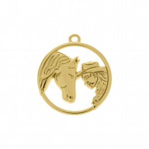 Pingente Medalha Cavalo Ouro 34mm