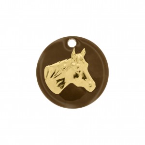 Pingente Cavalo Ouro em Medalha Acrílico Café 25mm