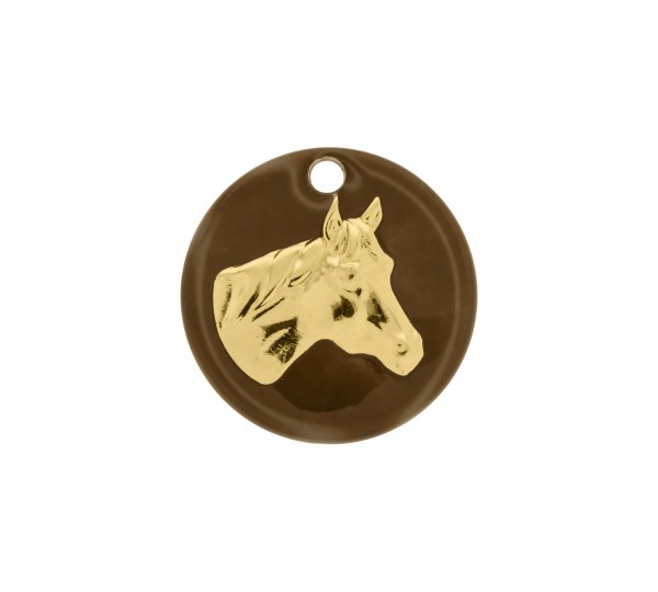 Pingente Cavalo Ouro com Marrom 25mm