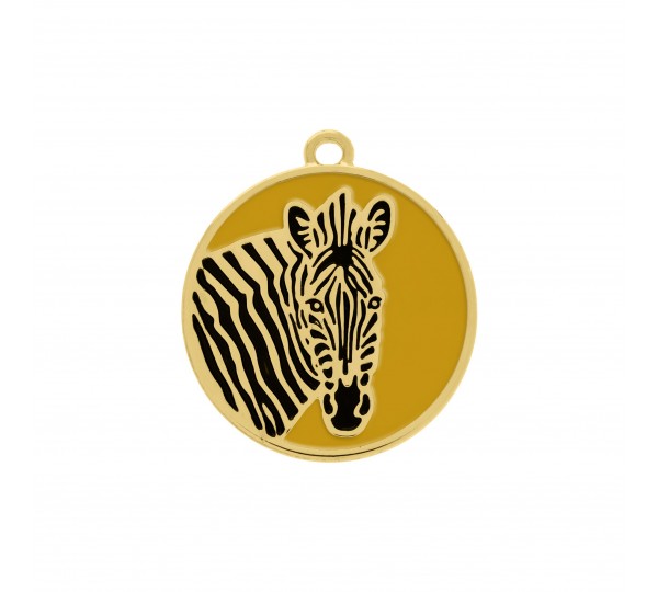 Pingente Medalha Zebra Ouro com Amarelo 34mm