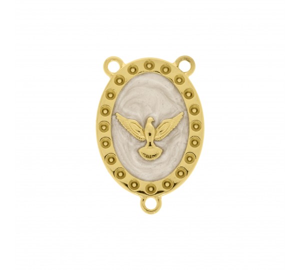 Entremeio Terço Pomba da Paz Ouro Sem Strass com Resina 31mm