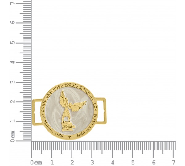 Passa Tira São Miguel Arcanjo Ouro com Resina Pérola 30mm