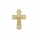 Pingente Cruz com Cristo Dourado e resina Pérola 43mm