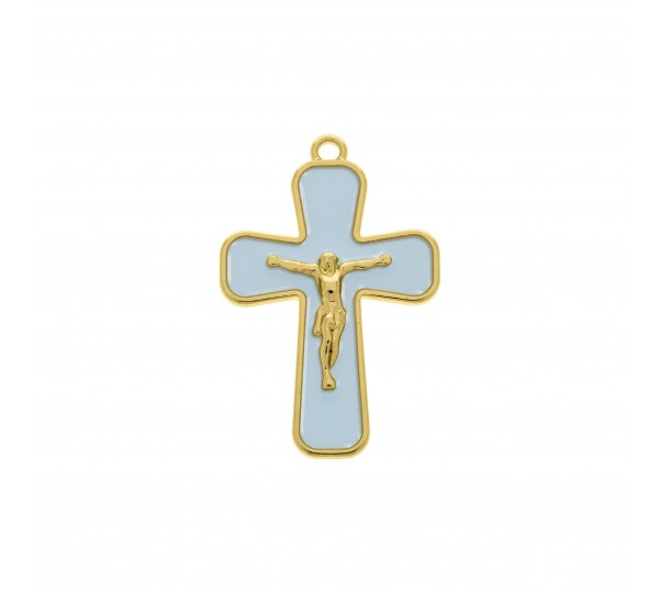 Pingente Crucifixo Ouro com Azul 43mm