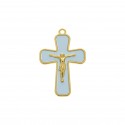 Pingente Cruz com Cristo Dourado e resina Azul 43mm