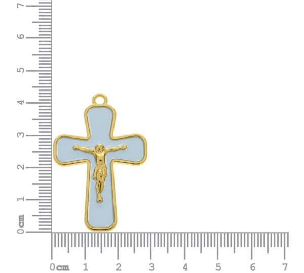 Pingente Crucifixo Ouro com Azul 43mm