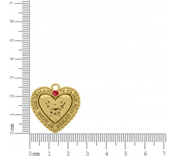 Pingente de Coração Ouro com Strass Vermelho 27mm
