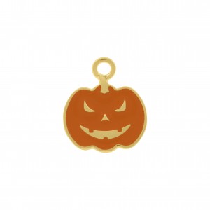 Pingente Abóbora Ouro com Resina Laranja 17mm