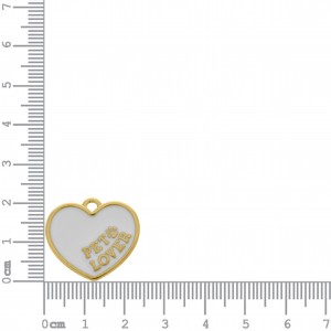 Pingente Coração Pet Lover Ouro com Resina Branca 24mm