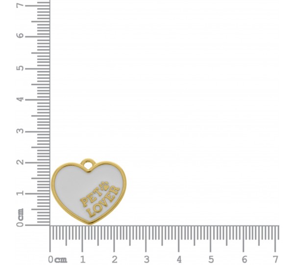 Pingente Coração Pet Lover Ouro com Branco 24mm