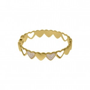 Pulseira Coração Ouro com Resina Pérola 69mm