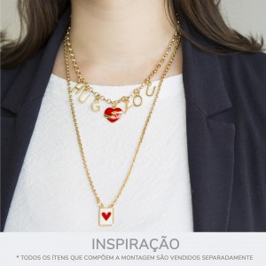 Pingente Abraço Coração Ouro com Vermelho 20mm