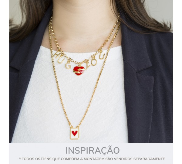 Pingente Abraço Coração Ouro com Vermelho 20mm