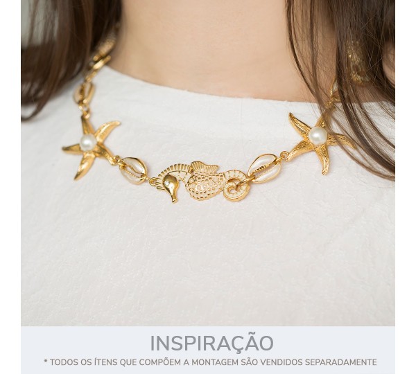 Pingente Cavalo Marinho Ouro com Pérolas 53mm