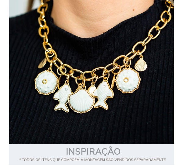 Pingente Concha Níquel com Off White 28mm