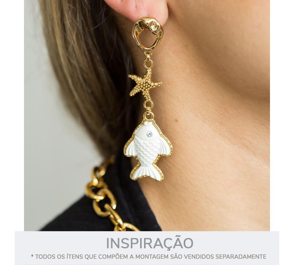 Pingente Peixe Níquel com Off White 32mm