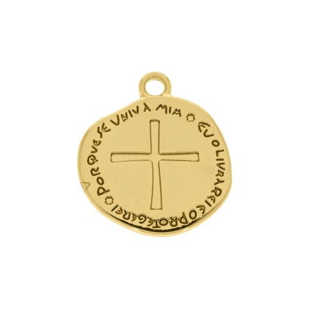 Pingente Medalha Duas Cruzes Dourado 25mm