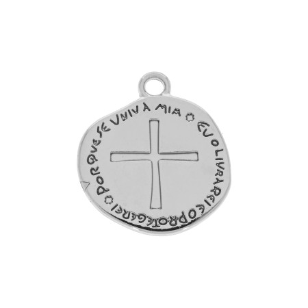 Pingente Medalha Duas Cruzes Níquel 25mm