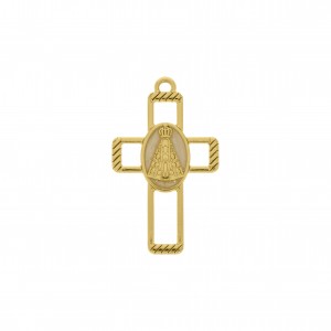 Pingente Cruz Nossa Senhora Ouro com Pérola 40mm