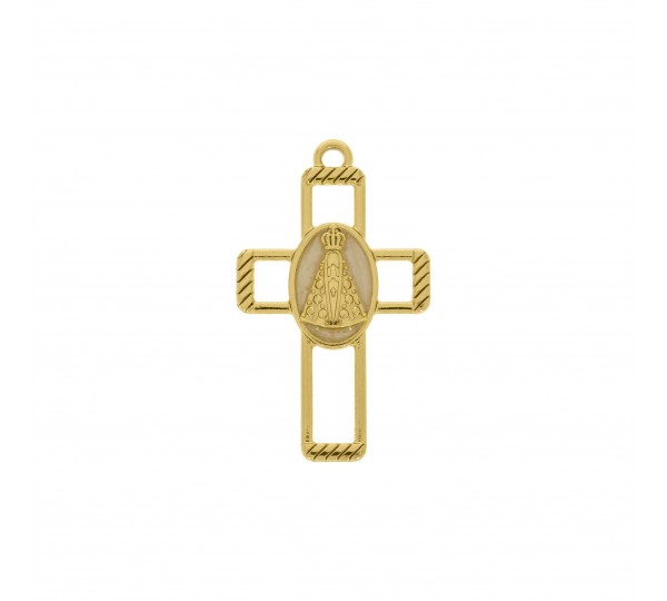 Pingente Cruz Nossa Senhora Ouro com Pérola 40mm