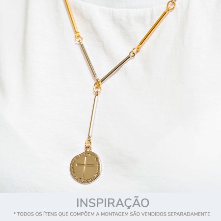 Pingente Medalha Duas Cruzes Dourado 25mm