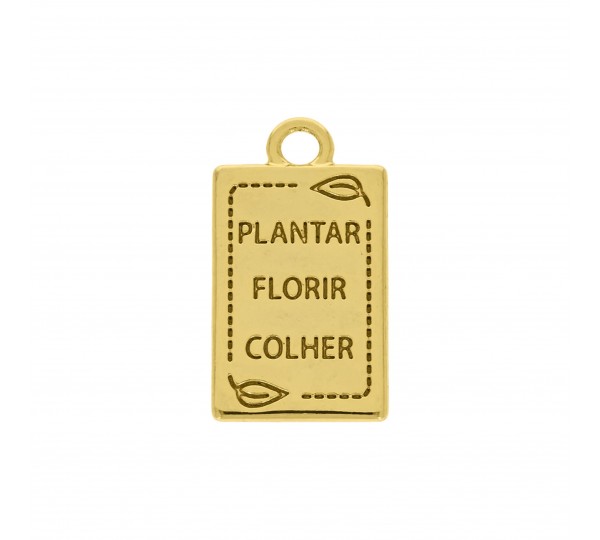 Pingente Quadrado Flor Ouro 23mm