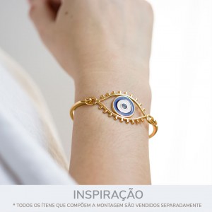 Pulseira Olho Grego Ouro com Resina Rosa 69mm