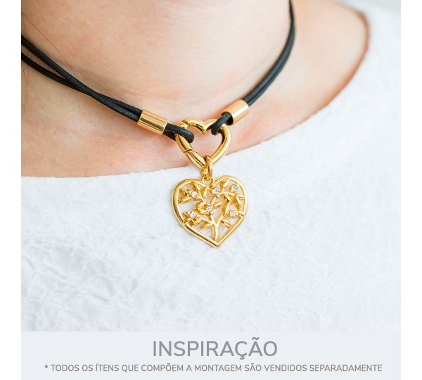 Pingente Coração Árvore da Vida Níquel com Strass 30mm