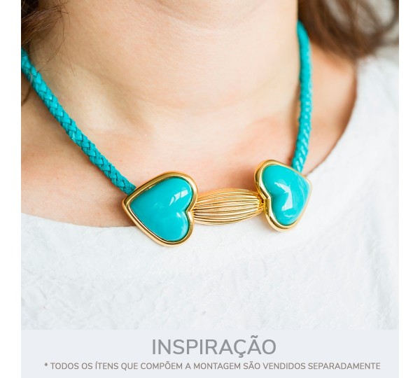 Ponteira Coração Ouro com Pedra Turquesa 29mm