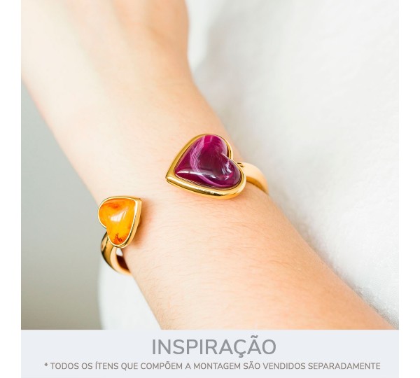 Ponteira Coração Ouro com Pedra Tartaruga 20mm