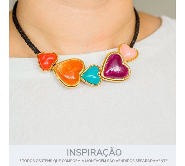 Ponteira Coração Ouro com Pedra Turquesa 20mm