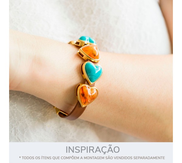 Passador Coração Ouro com Pedra Coral 21mm