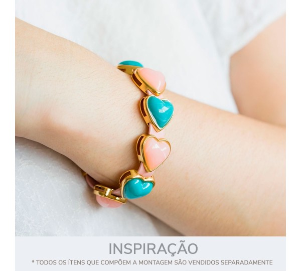 Passador Coração Ouro com Pedra Rosa Quartzo 21mm