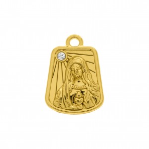Pingente Medalha Nossa Senhora Ouro com Strass 24mm