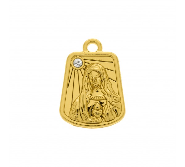 Pingente Medalha Nossa Senhora Ouro com Strass 24mm