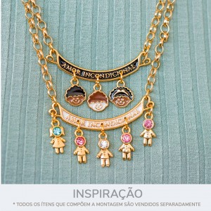 Pingente Amor Incondicional Ouro com Resina Branca 56mm