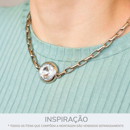 Pingente Redondo Níquel com Strass Cristal 24mm