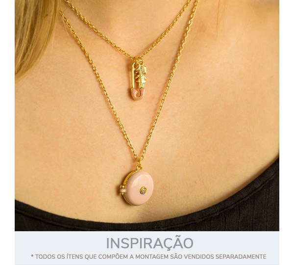 Pingente Relicário Ouro com Rosa e Strass 25mm