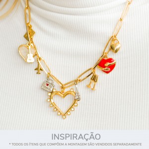 Pingente Coração Vazado Ouro com Strass 36mm