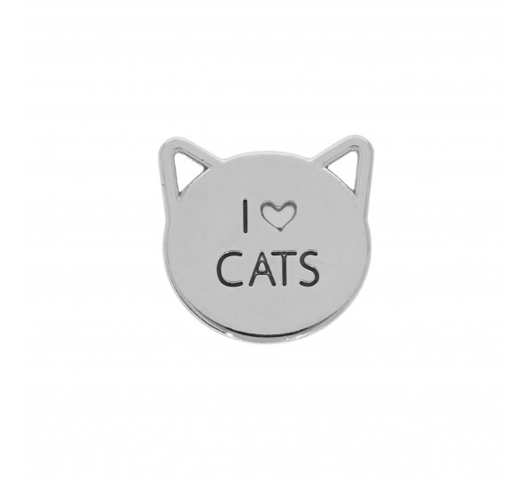 Pingente I Love Cats Níquel com Preto 16mm