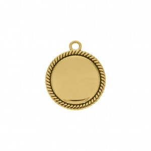 Pingente Medalha Lisa com Detalhe em Corda Ouro 27mm