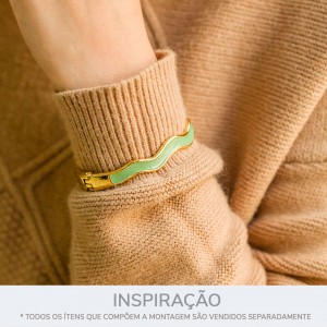 Pulseira Onda Ouro com Resina Verde 68mm