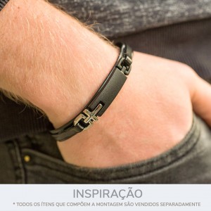 Passa Tira Preto Fosco com Aplique de Cruz Níquel 55mm