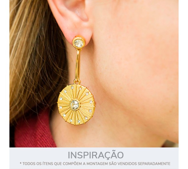 Pingente Medalha Ouro com Strass 32mm