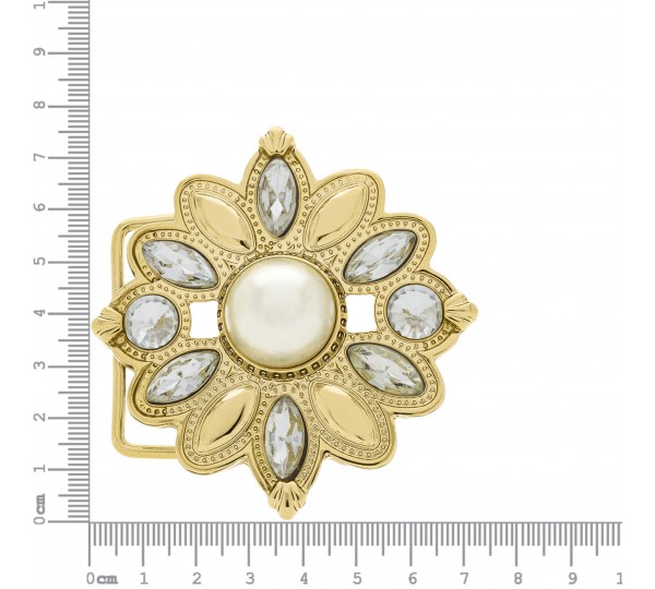 Fivela de Pino Fixo Ouro com Strass e Pérola 73mm