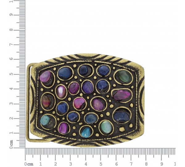 Fivela Ouro Velho com Strass Colorido 78mm
