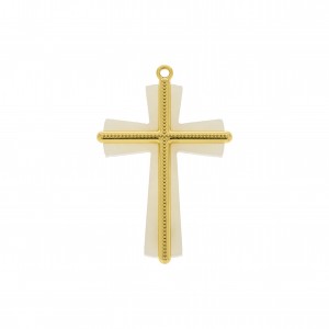 Pingente Cruz Ouro com Acrílico Perolizado 58mm