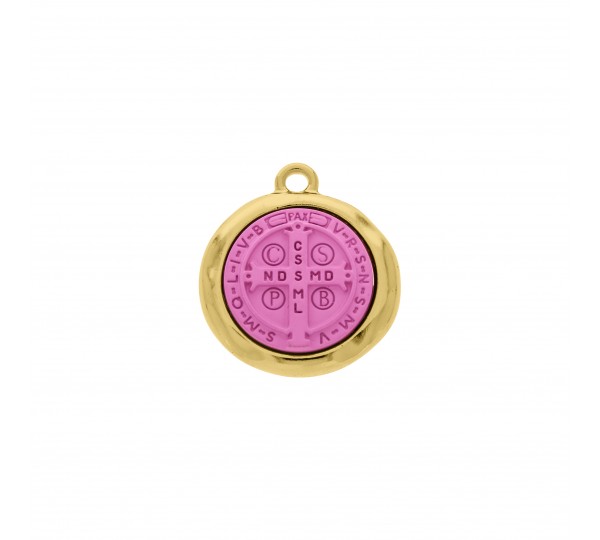 Pingente São Bento Ouro com Rosa 27mm