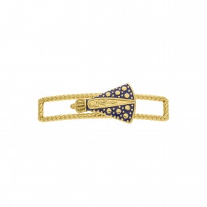 Passa Tira Nossa Senhora Aparecida Ouro com Resina Azul 45mm