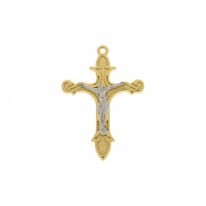 Pingente Crucifixo Ouro com Aplique Níquel 50mm